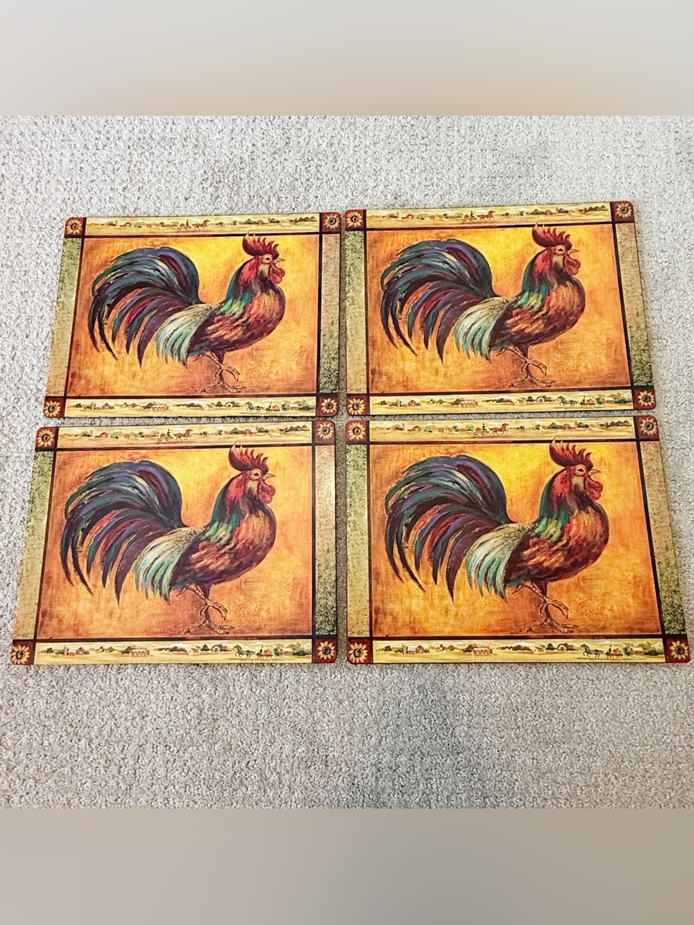 Pimpernel? Rooster Hard Placemats Francais Cork Backed Farmhouse Cottage Set 4x